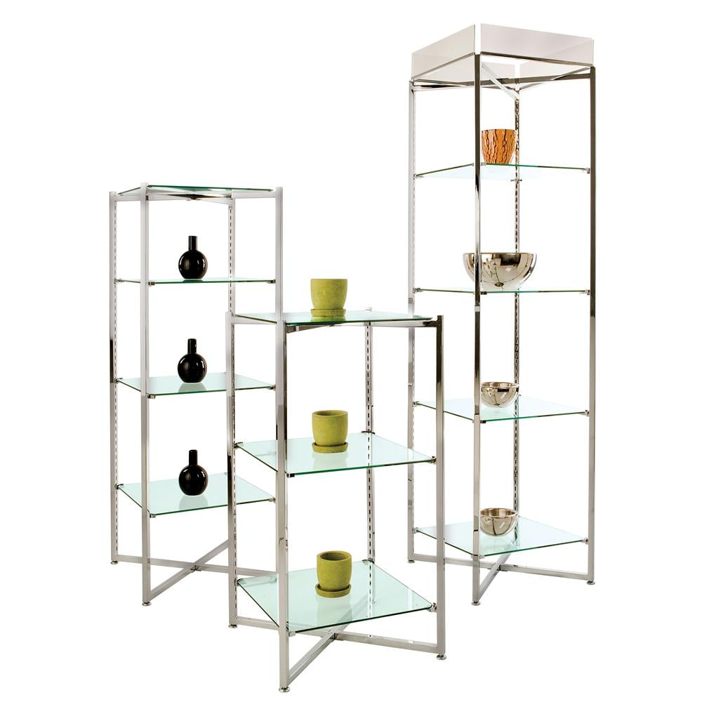 37" Folding Glass Tower with Chrome Finish - Las Vegas Mannequins