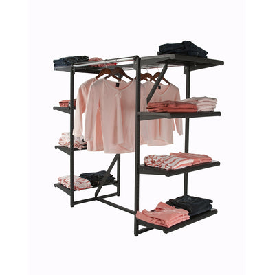 Rental Double Hangrail Frame Rack w/ 8-24" Shelves; 1" Square Tubing - Las Vegas Mannequins